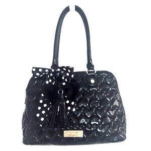 BETSEY JOHNSON ~ Large Black Quilted Hearts Handbag with Polka Dot Twilly